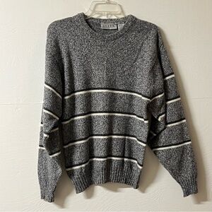 Vintage J Todd Wool Blend Sweater Mens Grey White Black Striped Size Medium